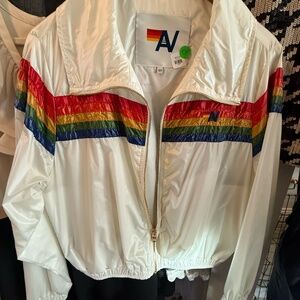 Aviator Nation White Rainbow Stripe Windbreaker